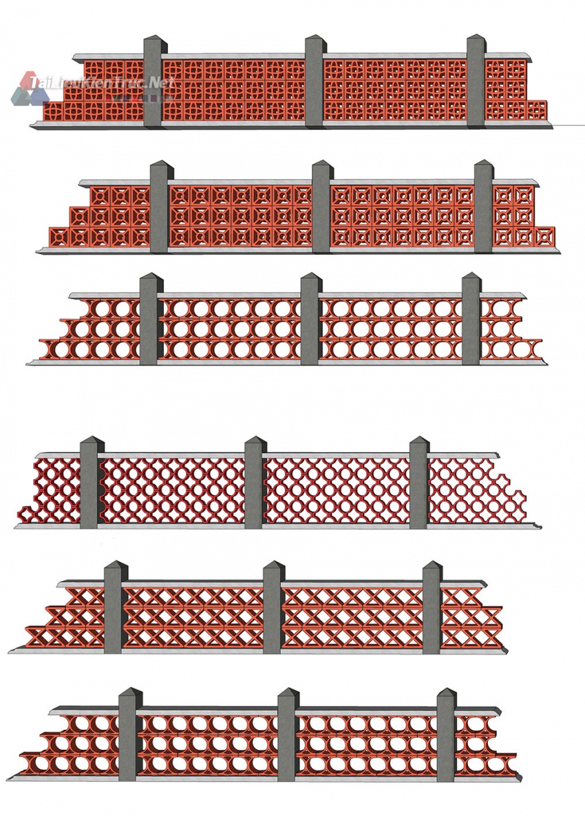 Thư viện Sketchup tổng hợp các mẫu hàng rào xây bằng gạch thông ...