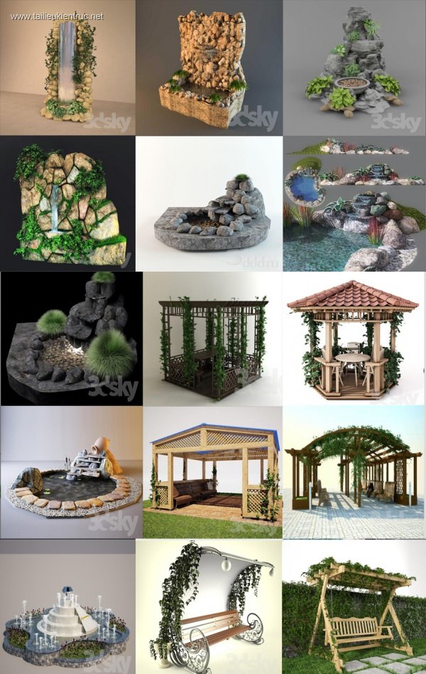 Tổng hợp 15 mẫu 3D Model Tiểu cảnh sân vườn đẹp