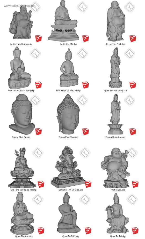Thư viện Sketchup về 15 Model Tượng Phật đầy đủ