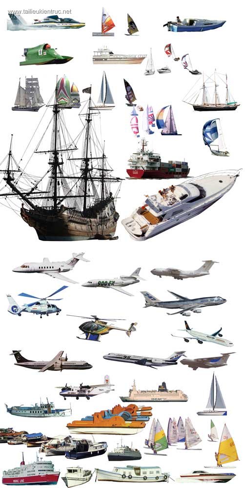 Thư viện Photoshop về các phương tiện giao thông Tàu thủy, máy bay