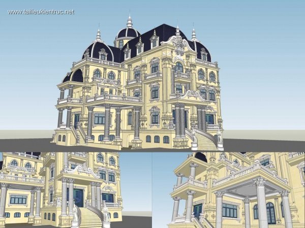 Phối cảnh 3d file Sketchup lâu đài cổ điển full chi tiết