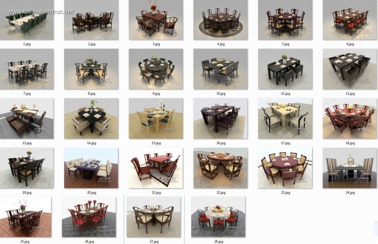 Thư viện 3dsmax tổng hợp 28 Model bàn ghế ăn các loại P1