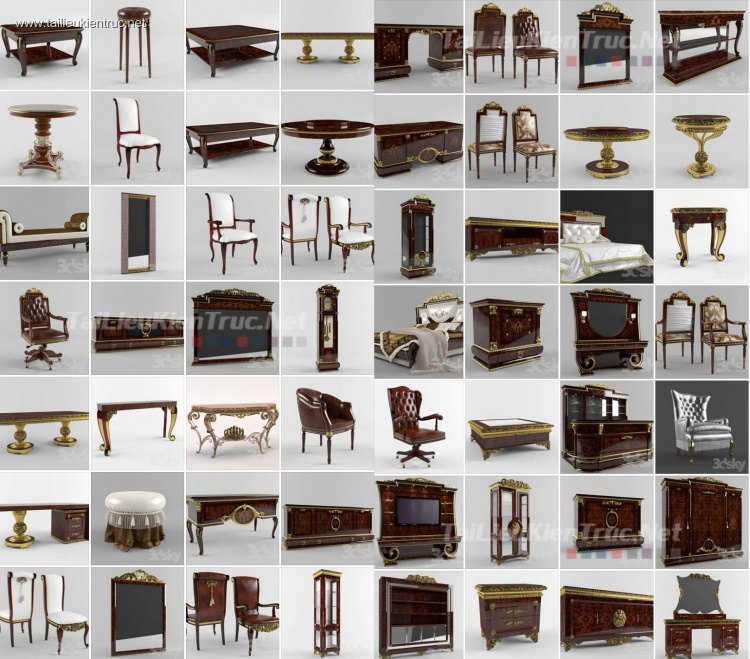 Tổng hợp 65 Model 3D về bàn ghế, giường, tủ, kệ Tân cổ điển