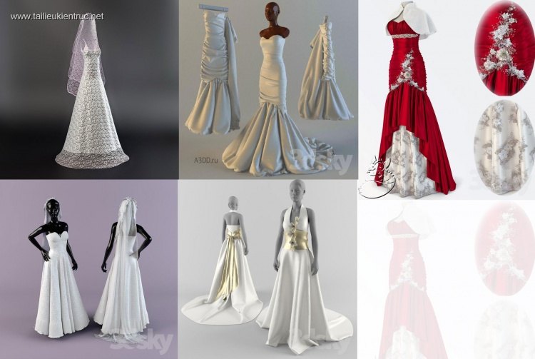 Thư viện 3D tổng hợp 5 model váy cưới cô dâu