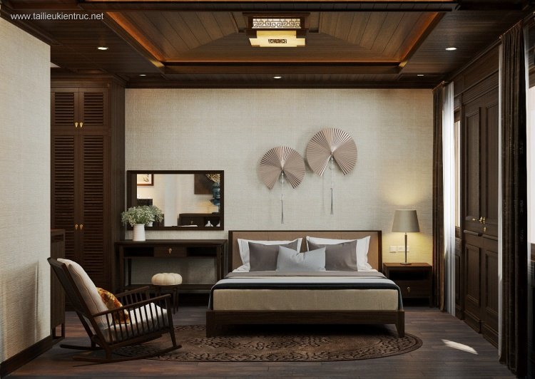 Phối cảnh nội thất 3DsMax phòng Ngủ phong cách tân Á Đông 00056