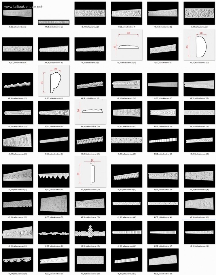 Thư viện 3DsMax về 49 chi tiết Hoa văn thạch cao tân cổ điển P3 full 3d và cad 