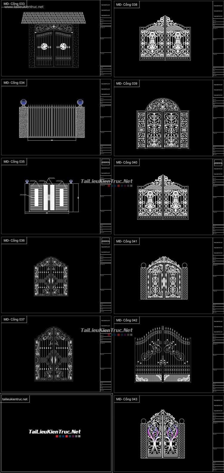 Thư viện Autocad 2d gồm 10 bộ Cổng biệt thự Tân cổ điển P4