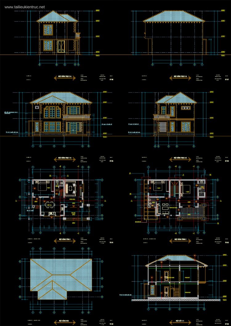 Hồ sơ thiết kế Biệt thự 2 Tầng diện tích 8,5x12,1m 091 full kiến trúc và kết cấu