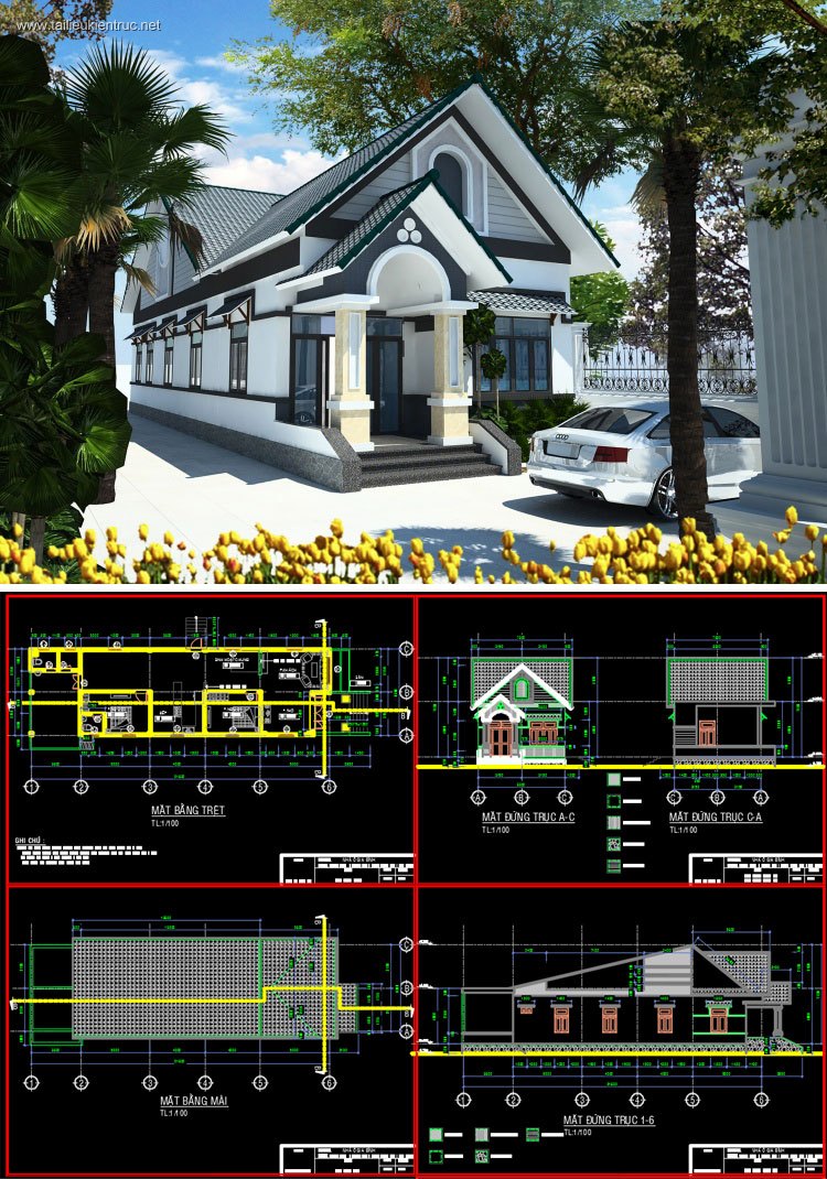 Hồ sơ thiết kế nhà 1 tầng 6,3x21,6m full kiến trúc 022
