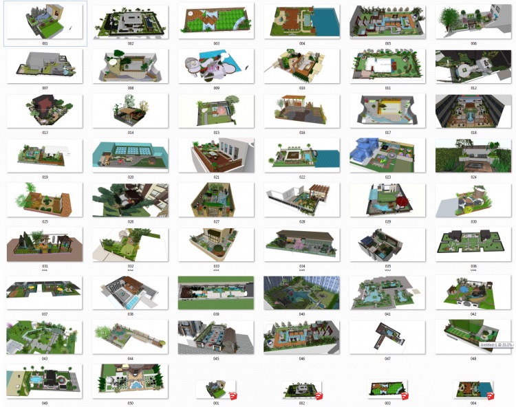 Tổng hợp 50 File Sketchup 3D Model Thiết kế cảnh quan sân vườn nhà phố, biệt thự Mẫu P1