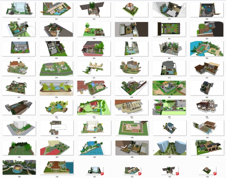 Tổng hợp 50 File Sketchup 3D Model Thiết kế cảnh quan sân vườn nhà phố, biệt thự Mẫu P2