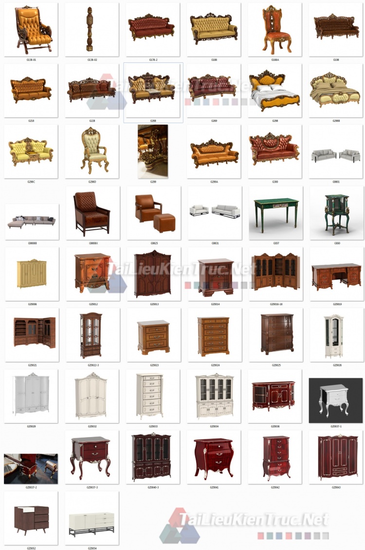Thư viện 3D tân cổ điển tổng hợp 49 Model 3dsmax về Giường, sofa, bàn ghế, tủ, kệ chất lượng cao