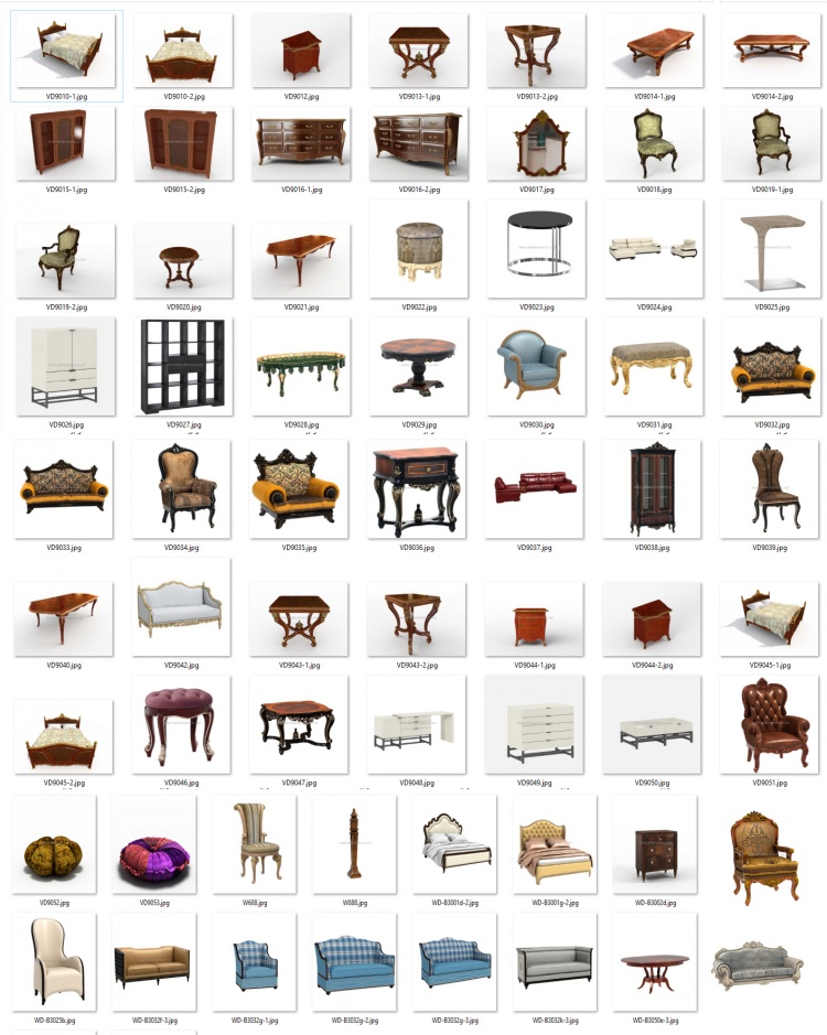 Thư viện 3D tân cổ điển tổng hợp 57 Model 3dsmax về Giường, sofa, bàn ghế, tủ, kệ chất lượng cao