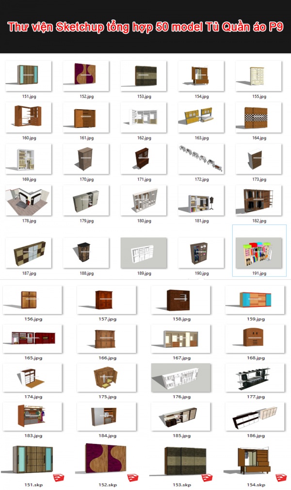 Thư viện 3d sketchup Tủ Quần áo sẽ giúp bạn tiết kiệm thời gian, công sức trong việc tạo ra những bản vẽ có chất lượng cao. Hình ảnh về thư viện này sẽ giúp bạn hình dung và chọn lựa một mẫu tủ phù hợp với gu thẩm mỹ của mình để dễ dàng thiết kế.