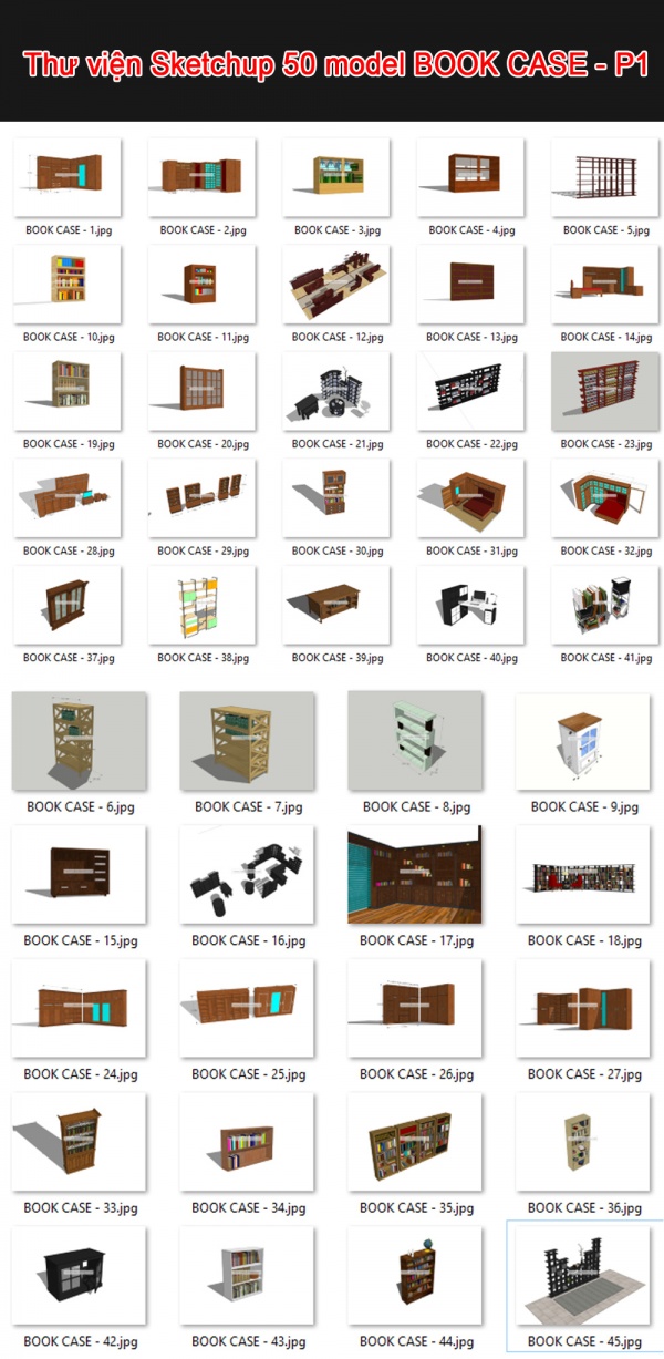 Thư viện 3d sketchup Tổng hợp 50 Model BOOK CASE - P1