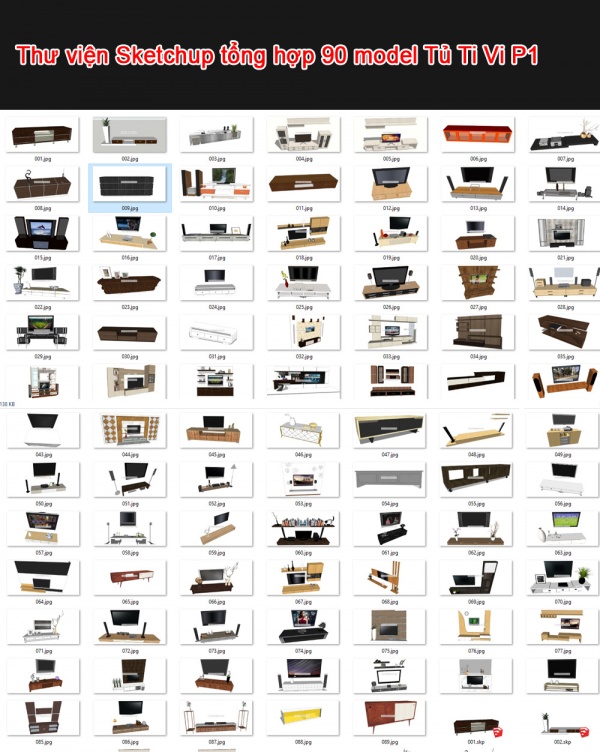 Thư viện 3d sketchup Tổng hợp 90 Model TV Cabinet P1