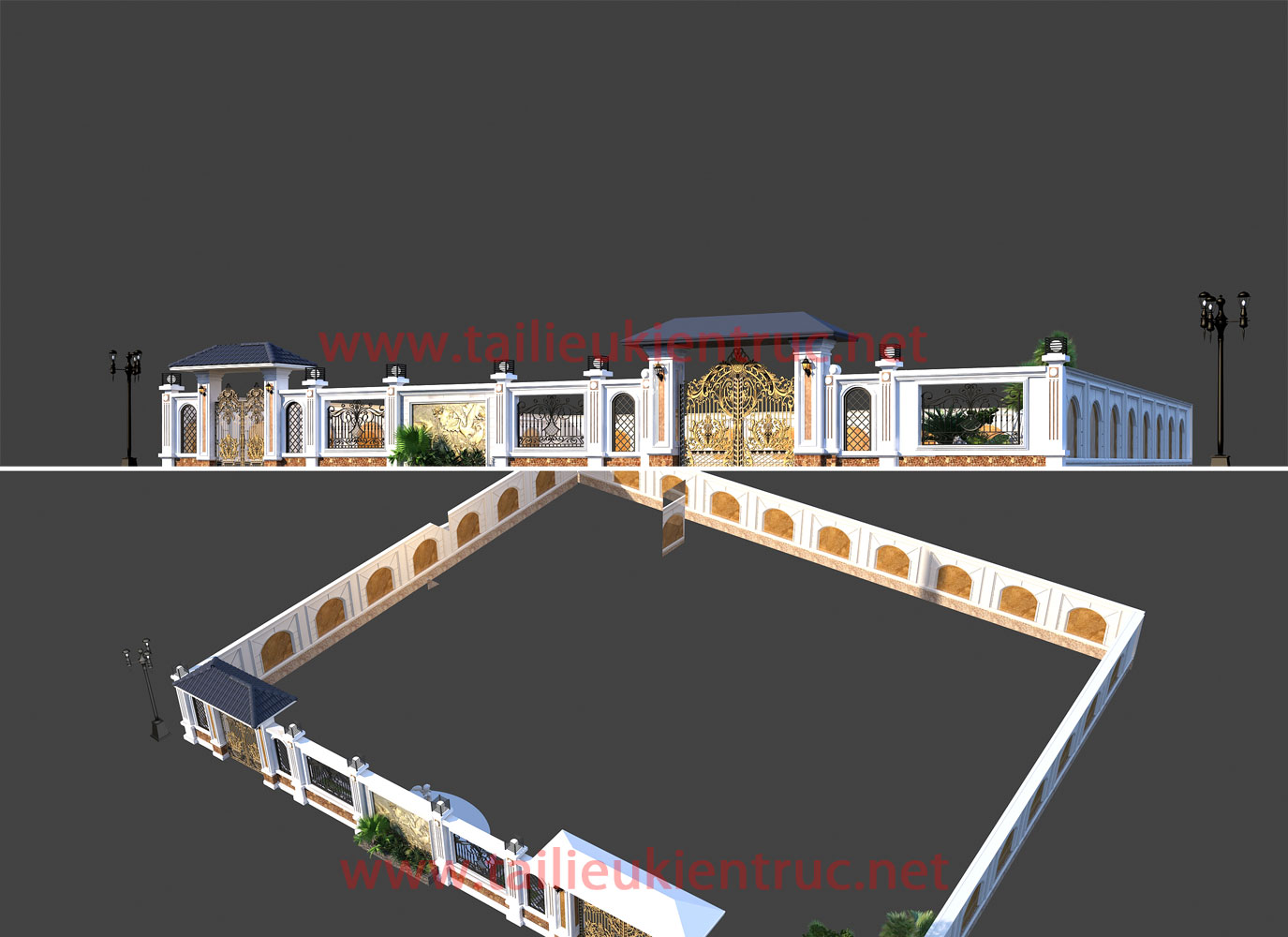 Thư viện 3dsmax File 3d thiết kế cổng nhôm đúc, tường rào biệt thự tân cổ điển P15