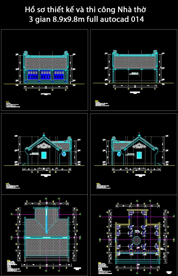 Hồ sơ thiết kế và thi công Nhà thờ 3 gian 8.9x9.8m full autocad 014