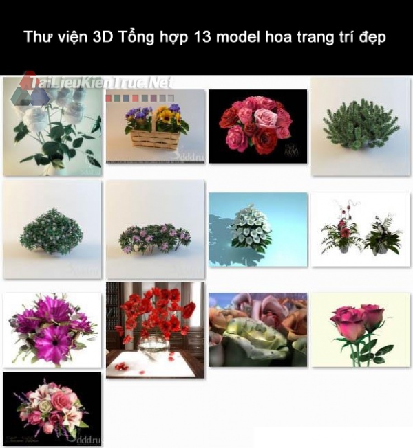 Thư viện 3D Tổng hợp 13 model hoa trang trí đẹp