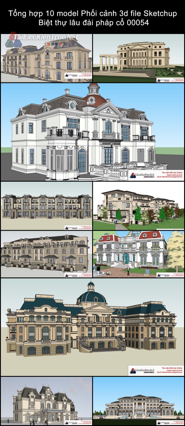 Tổng hợp 10 model Phối cảnh 3d file Sketchup Biệt thự lâu đài pháp cổ 00054