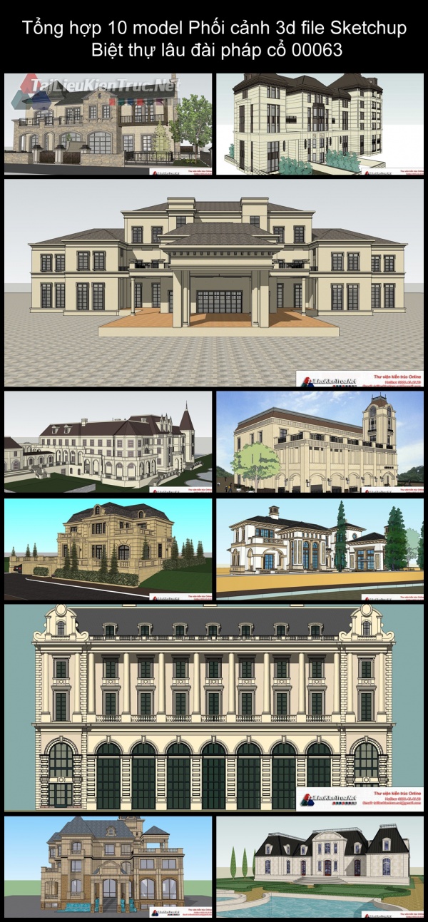 Tổng hợp 10 model Phối cảnh 3d file Sketchup Biệt thự lâu đài pháp cổ 00063
