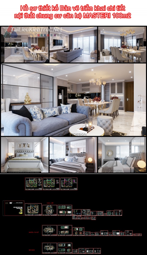 Hồ sơ thiết kế Bản vẽ triển khai chi tiết nội thất chung cư căn hộ MASTERI 100m2 