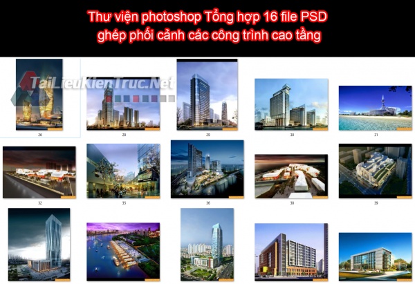 Thư viện photoshop Tổng hợp 16 file PSD ghép phối cảnh các công trình cao tầng