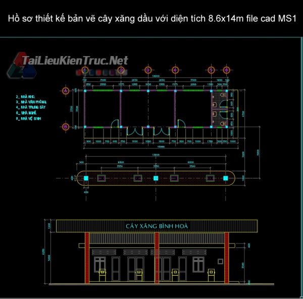 Hồ sơ thiết kế bản vẽ cây xăng dầu với diện tích 8.6x14m file cad MS1