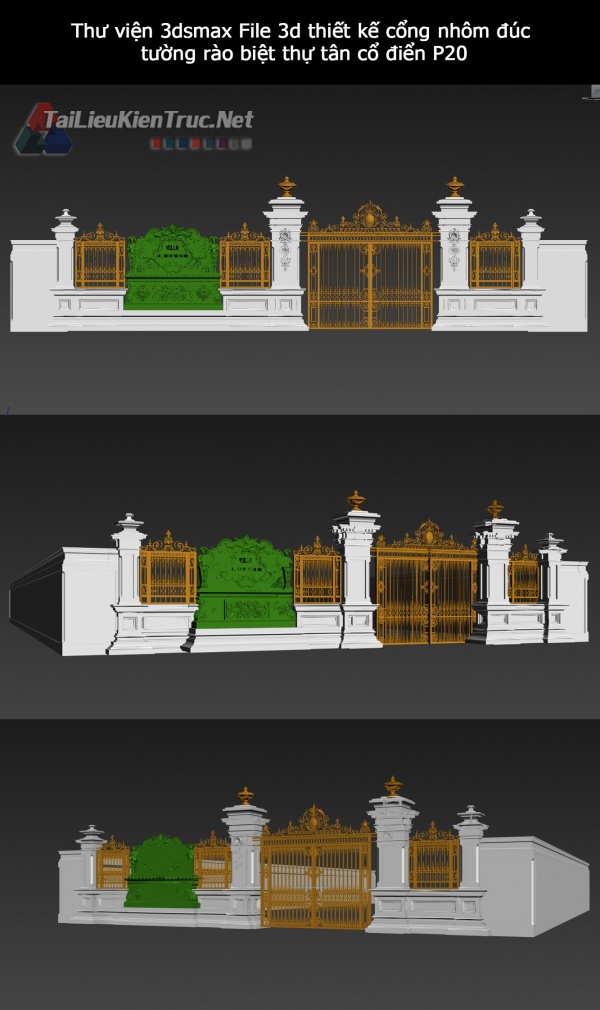 Thư viện 3dsmax File 3d thiết kế cổng nhôm đúc, tường rào biệt thự tân cổ điển P20