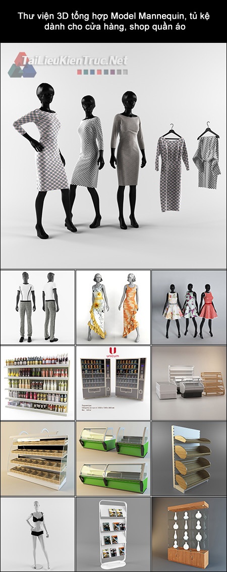 Thư viện 3D tổng hợp Model Mannequin, tủ kệ dành cho cửa hàng, shop quần áo