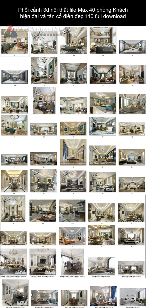 Phối cảnh 3d nội thất file Max 40 phòng Khách hiện đại và tân cổ điển đẹp 110 full download 