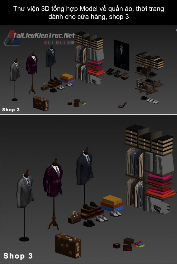 Thư viện 3D tổng hợp Model về quần áo thời trang dành cho cửa hàng, shop 3