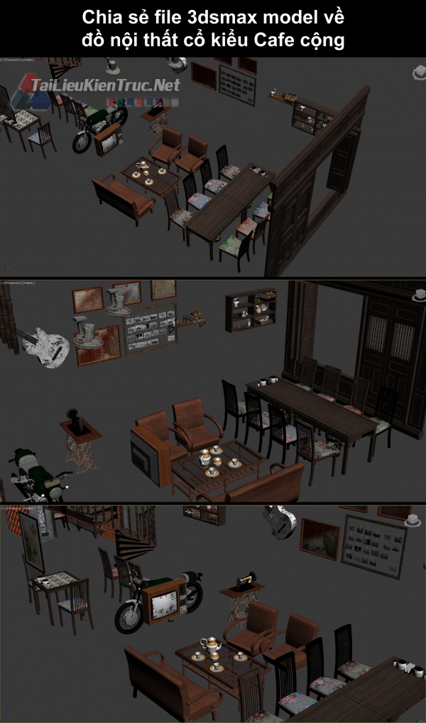 Chia sẻ file 3dsmax model về đồ nội thất cổ kiểu Cafe cộng
