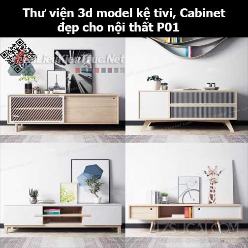 Thư viện 3d model Kệ tivi, Cabinet đẹp cho nội thất P01