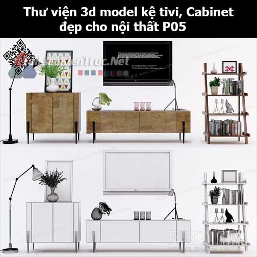 Thư viện 3d model Kệ tivi, Cabinet đẹp cho nội thất P05 