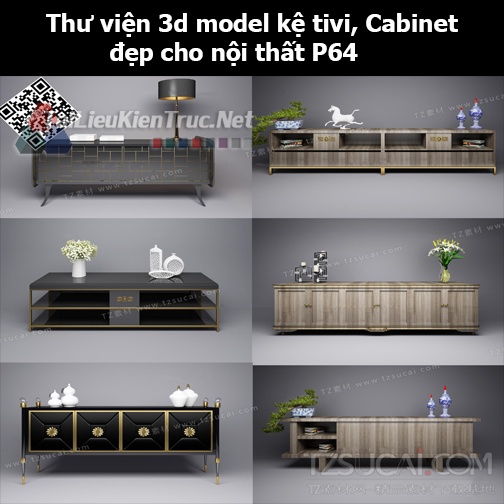 Thư viện 3d model Kệ tivi, Cabinet đẹp cho nội thất P64