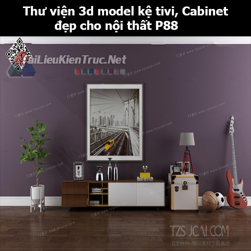 Thư viện 3d model Kệ tivi, Cabinet đẹp cho nội thất P88