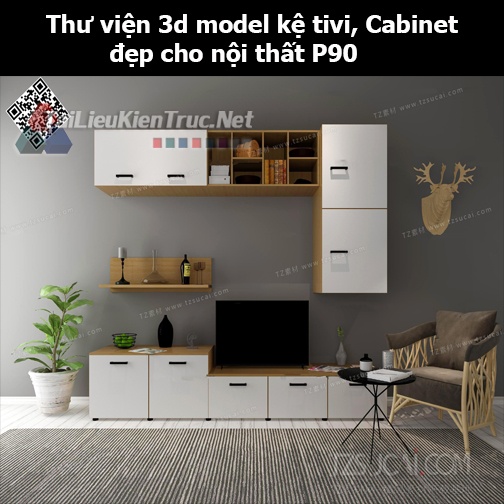 Thư viện 3d model Kệ tivi, Cabinet đẹp cho nội thất P90