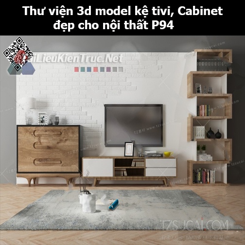Thư viện 3d model Kệ tivi, Cabinet đẹp cho nội thất P94