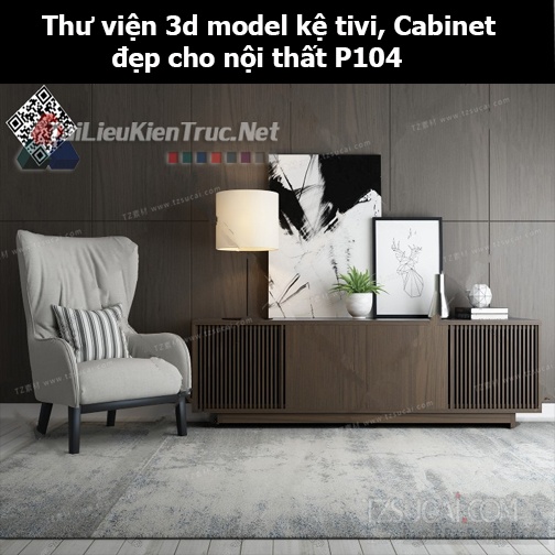 Thư viện 3d model Kệ tivi, Cabinet đẹp cho nội thất P104