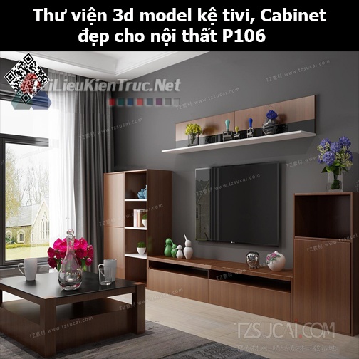 Thư viện 3d model Kệ tivi, Cabinet đẹp cho nội thất P106