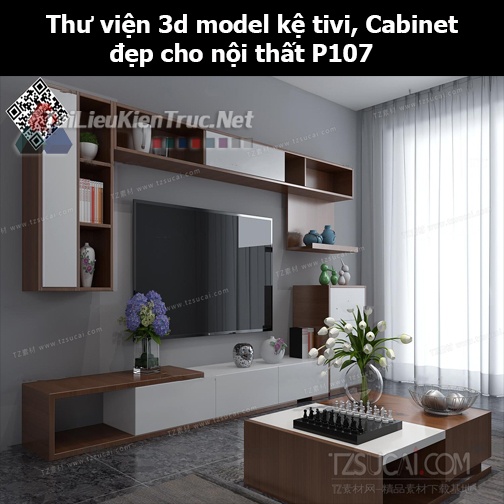 Thư viện 3d model Kệ tivi, Cabinet đẹp cho nội thất P107