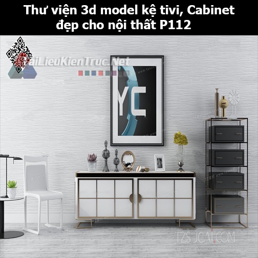 Thư viện 3d model Kệ tivi, Cabinet đẹp cho nội thất P112