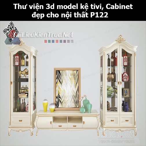 Thư viện 3d model Kệ tivi, Cabinet đẹp cho nội thất P122