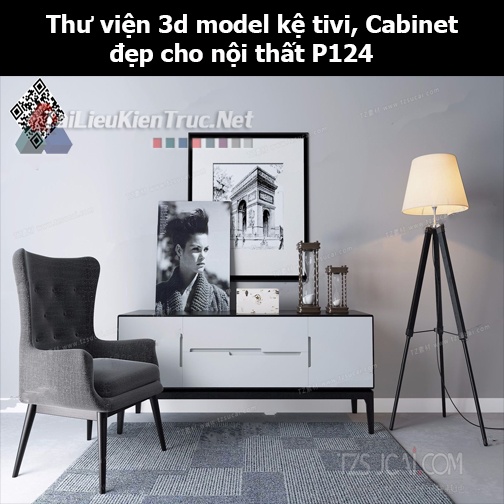 Thư viện 3d model Kệ tivi, Cabinet đẹp cho nội thất P124