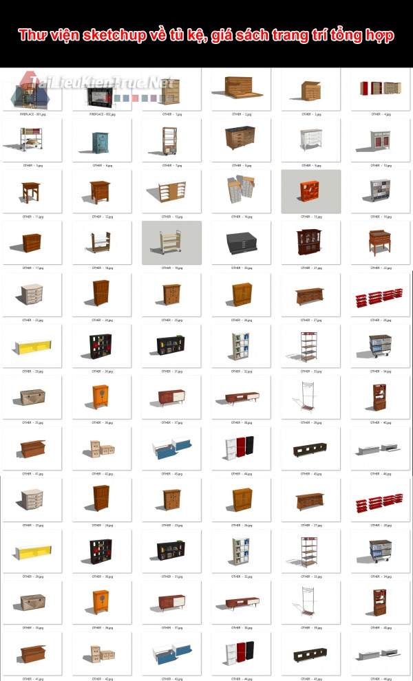 Thư viện sketchup về tủ kệ, giá sách trang trí tổng hợp