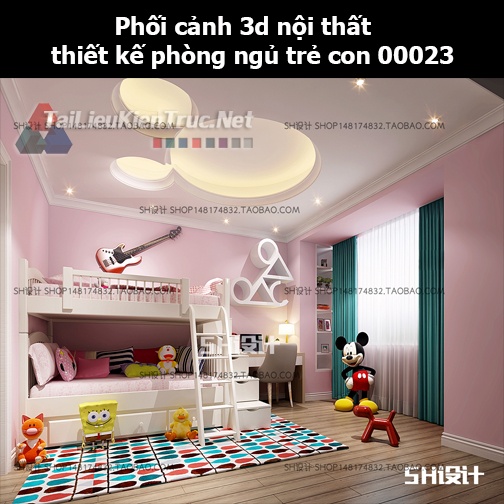 Phối cảnh 3d nội thất thiết kế phòng ngủ trẻ con 00023