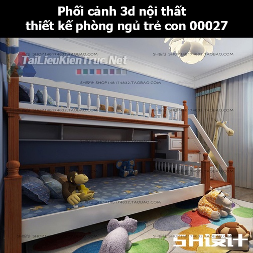 Phối cảnh 3d nội thất thiết kế phòng ngủ trẻ con 00027