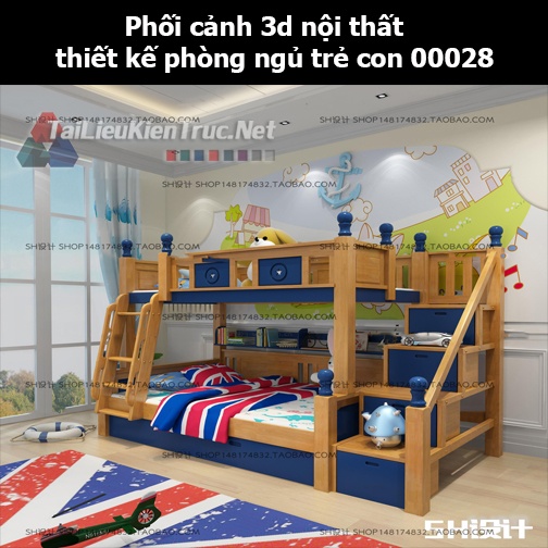 Phối cảnh 3d nội thất thiết kế phòng ngủ trẻ con 00028