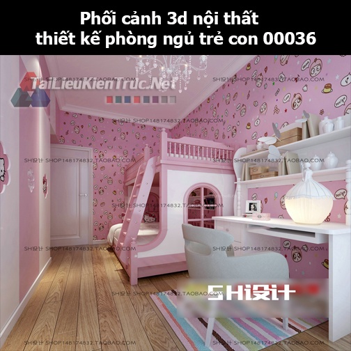Phối cảnh 3d nội thất thiết kế phòng ngủ trẻ con 00036